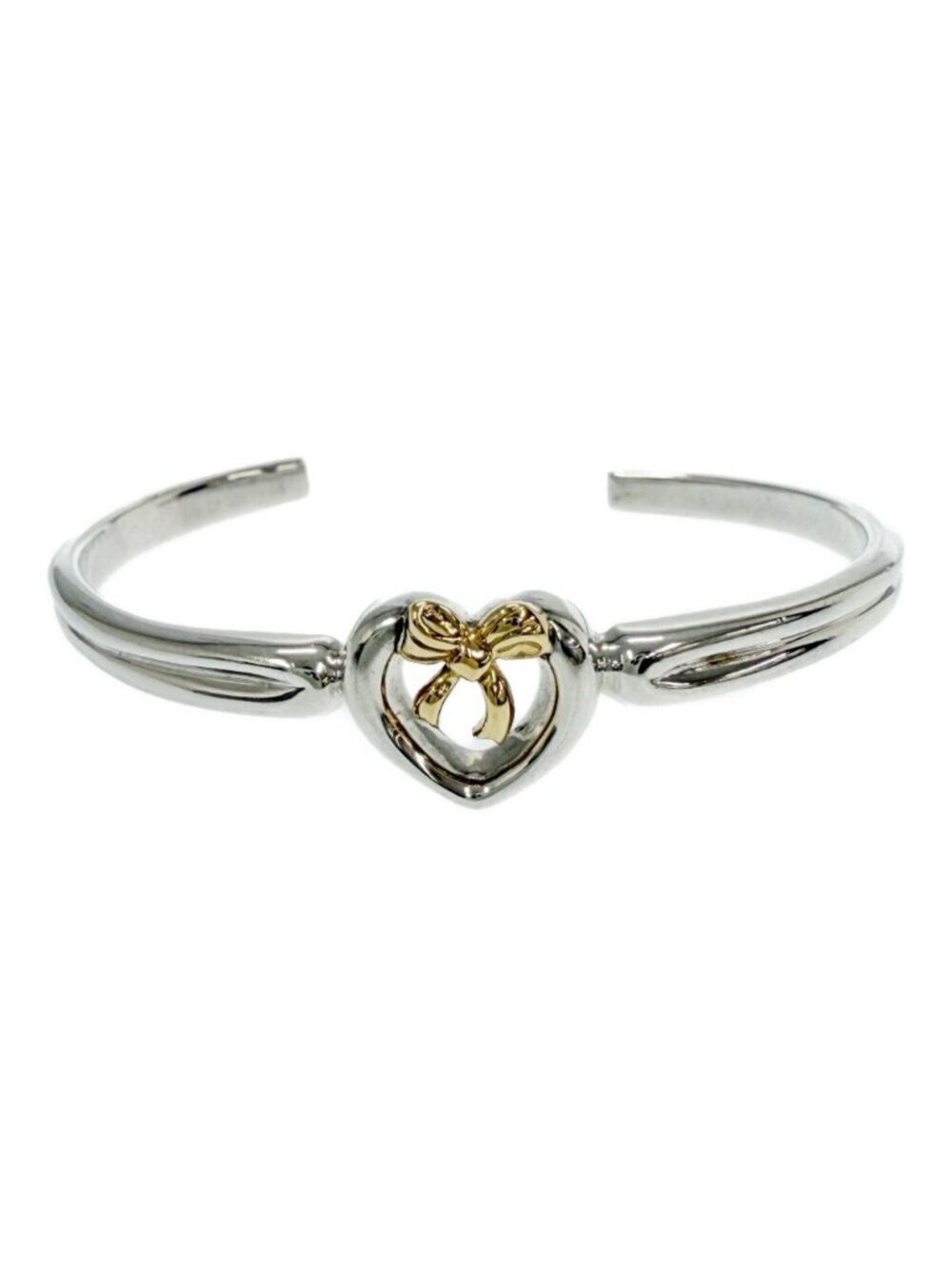 Tiffany & Co Silver Gold Heart Ribbon Bangle Bracelet